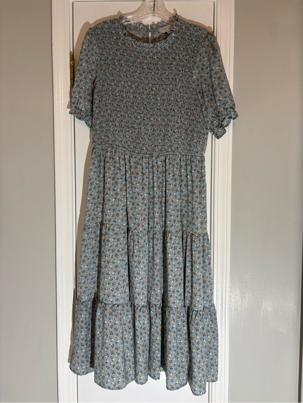 Hayden Blue Floral Smocked Tiered Midi Dress